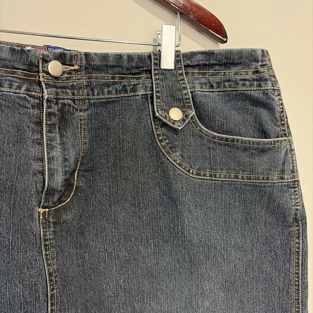 VTG Y2K SWAK Jeans Denim Maxi Skirt Womens 20 Dark Wash Utility Cargo Long